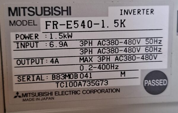 Inversor de Frequência Mitsubishi FR-E540-1.5K 1,5kW 380-480V Trifásico Usado - Image 3